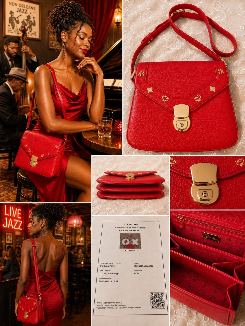 MCM Red Leather Patricia Adjustable Crossbody Bag with Gold Hardware